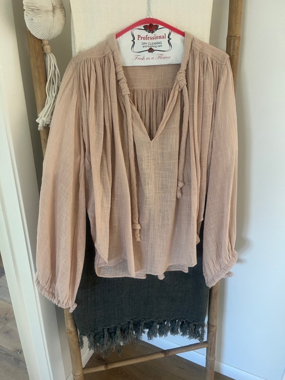 Bohemian V-Neck Peasant Tunic in Blush